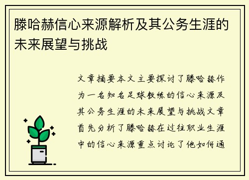 滕哈赫信心来源解析及其公务生涯的未来展望与挑战